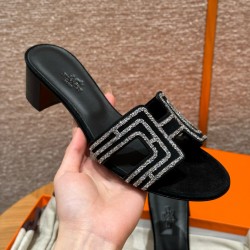 에르메스 Hermes 185 Oasis sandal Chamois and Drilling&89 Noir