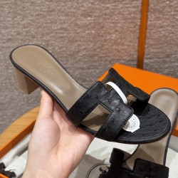 에르메스 Hermes 185 Oasis sandal KK Ostrich&89 Noir
