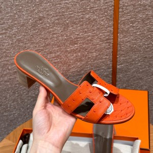 에르메스 Hermes 185 Oasis sandal KK Ostrich&93 Orange