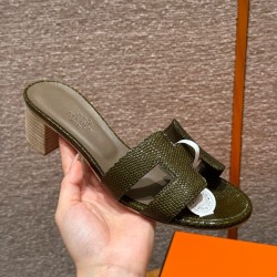 에르메스 Hermes 185 Oasis sandal Lizard&61 Olive Green P1280