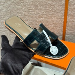 에르메스 Hermes 181 Oran sandal Highlights Alligator&Dark green