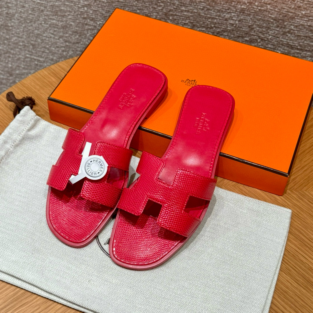 에르메스 Hermes 181 Oran sandal Lizard&Q5 Rouge casaque