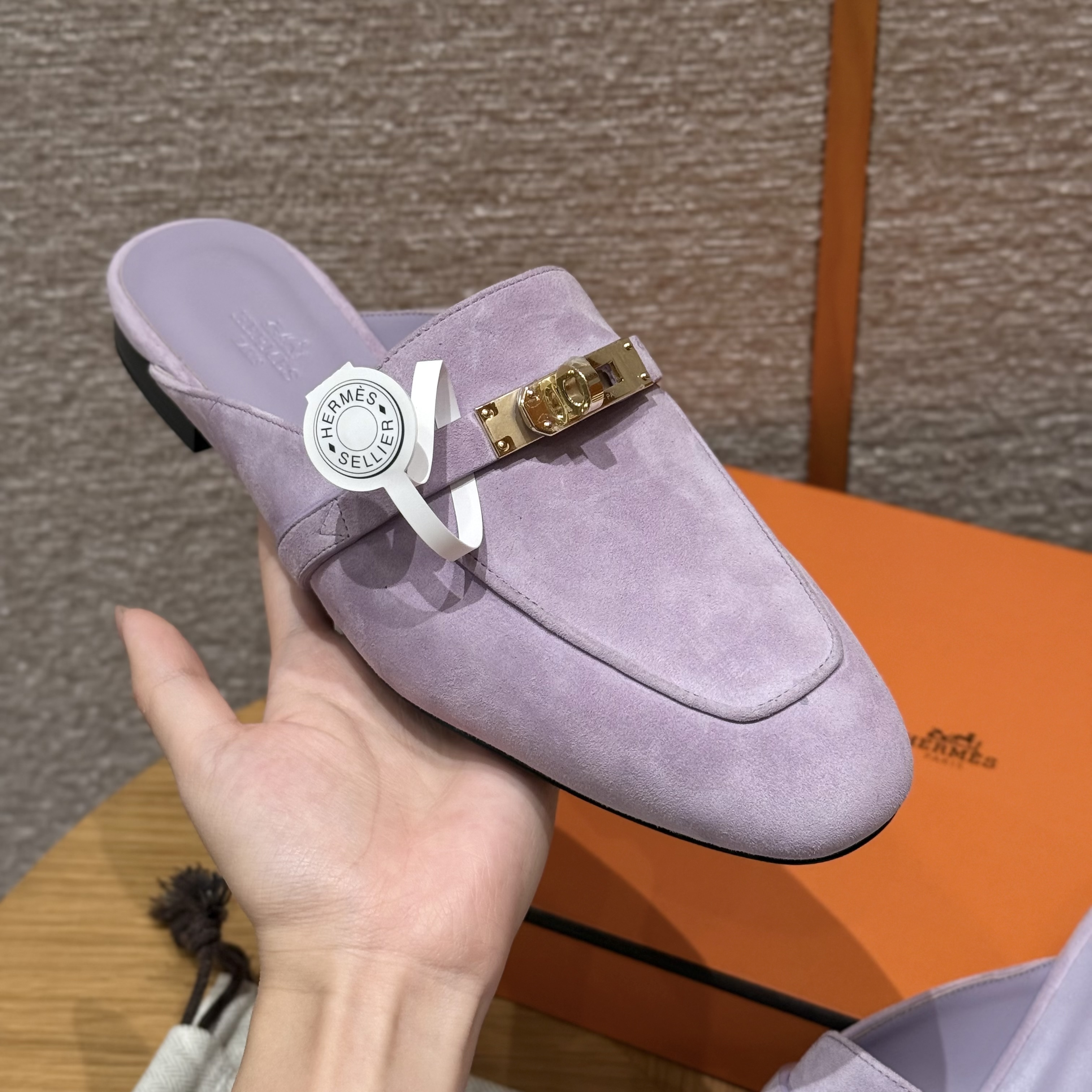 에르메스 Hermes 188 Oz Mule Chamois&purple