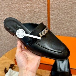에르메스 Hermes 188 Oz Mule Goatskin and Alligator&89 Noir