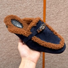 에르메스 Hermes 188 Oz Mule Woolskin and Chamois&Marine and Gold