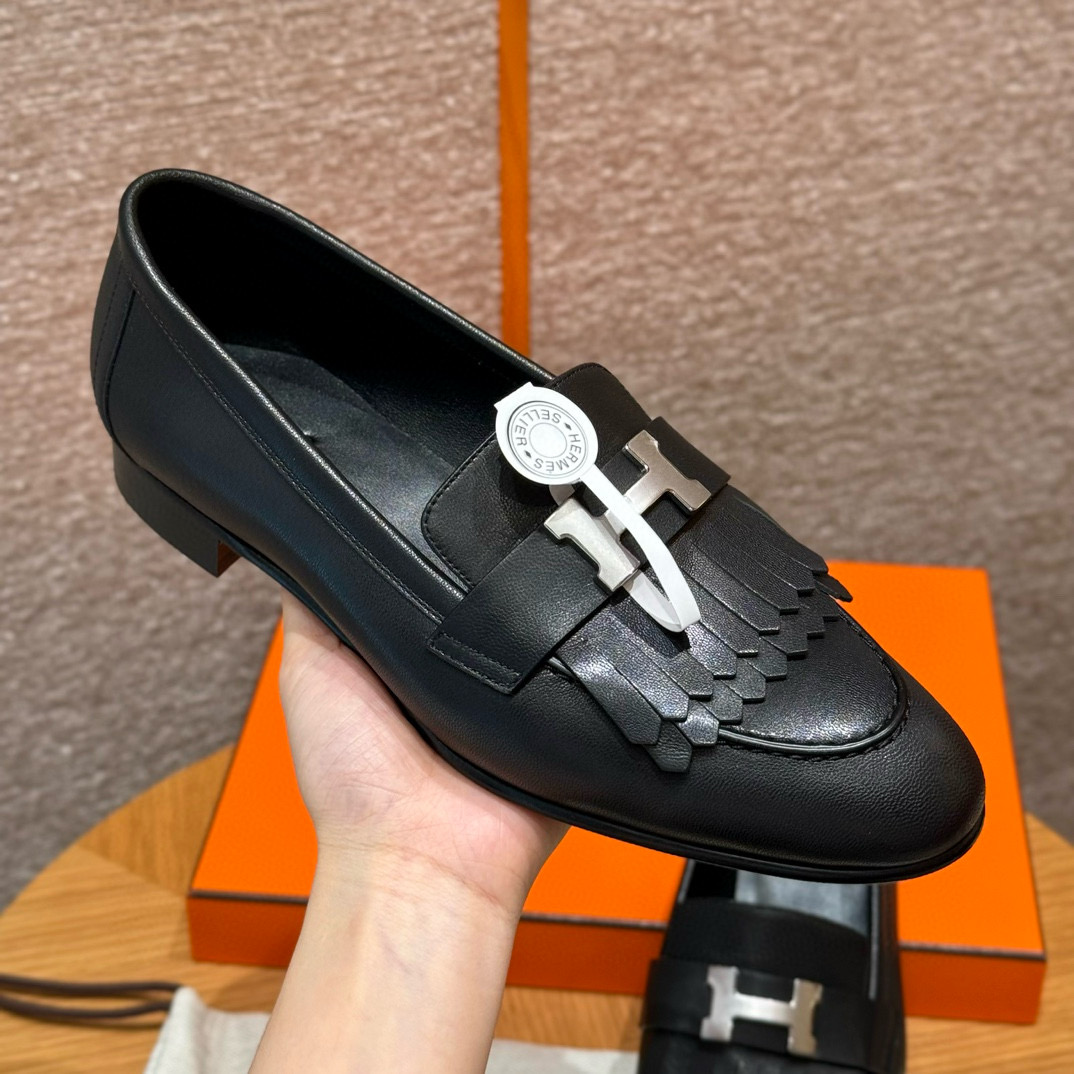 에르메스 Hermes 192 Royal loafer Goathide&89 Noir silver
