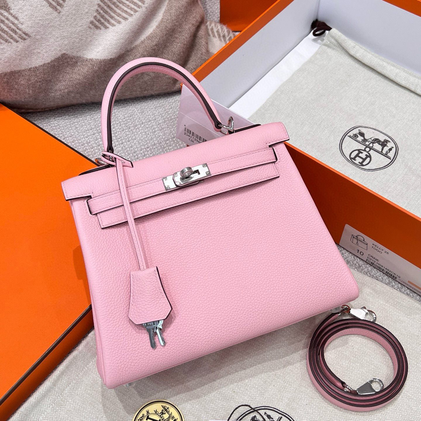 에르메스 Hermes Kelly 25cm Germany Leather 3Q Rose sakura/silver