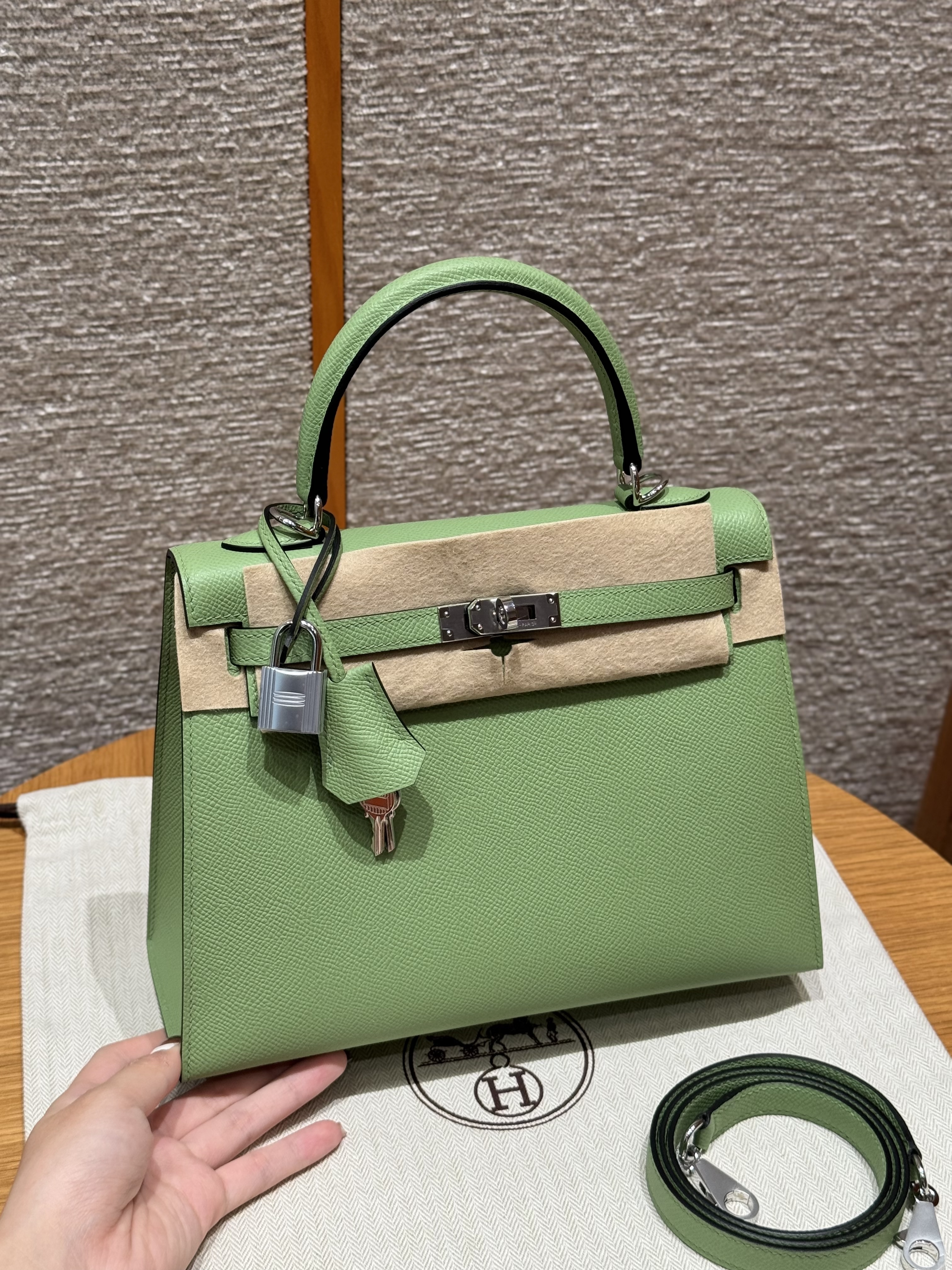 에르메스 Hermes Kelly 25cm Epsom 3i Vert Criquent/silver