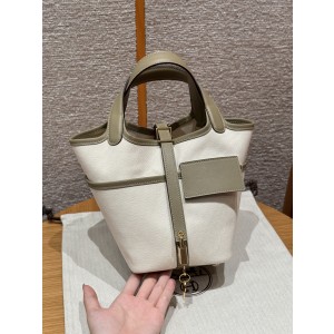 에르메스 Hermes Picotin Cargo 18cm Swift and Canvas ecru and Beige Marfa/gold