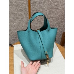 에르메스 Hermes Picotin lock 18cm Clemence U1 Vert Verone/gold