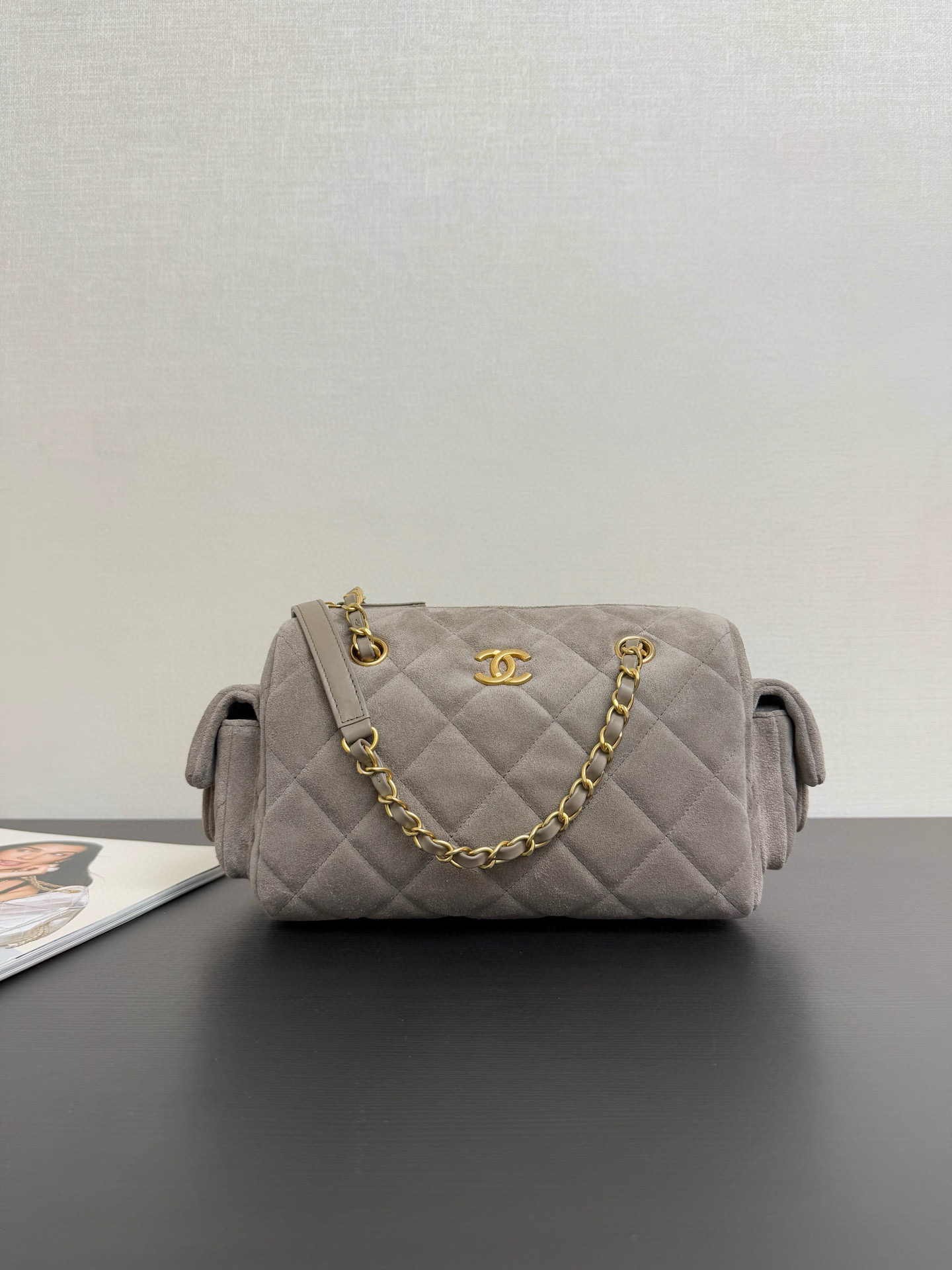샤넬 Chanel 25k Chain Handle Bowling Bag 99517 Grey 24cm
