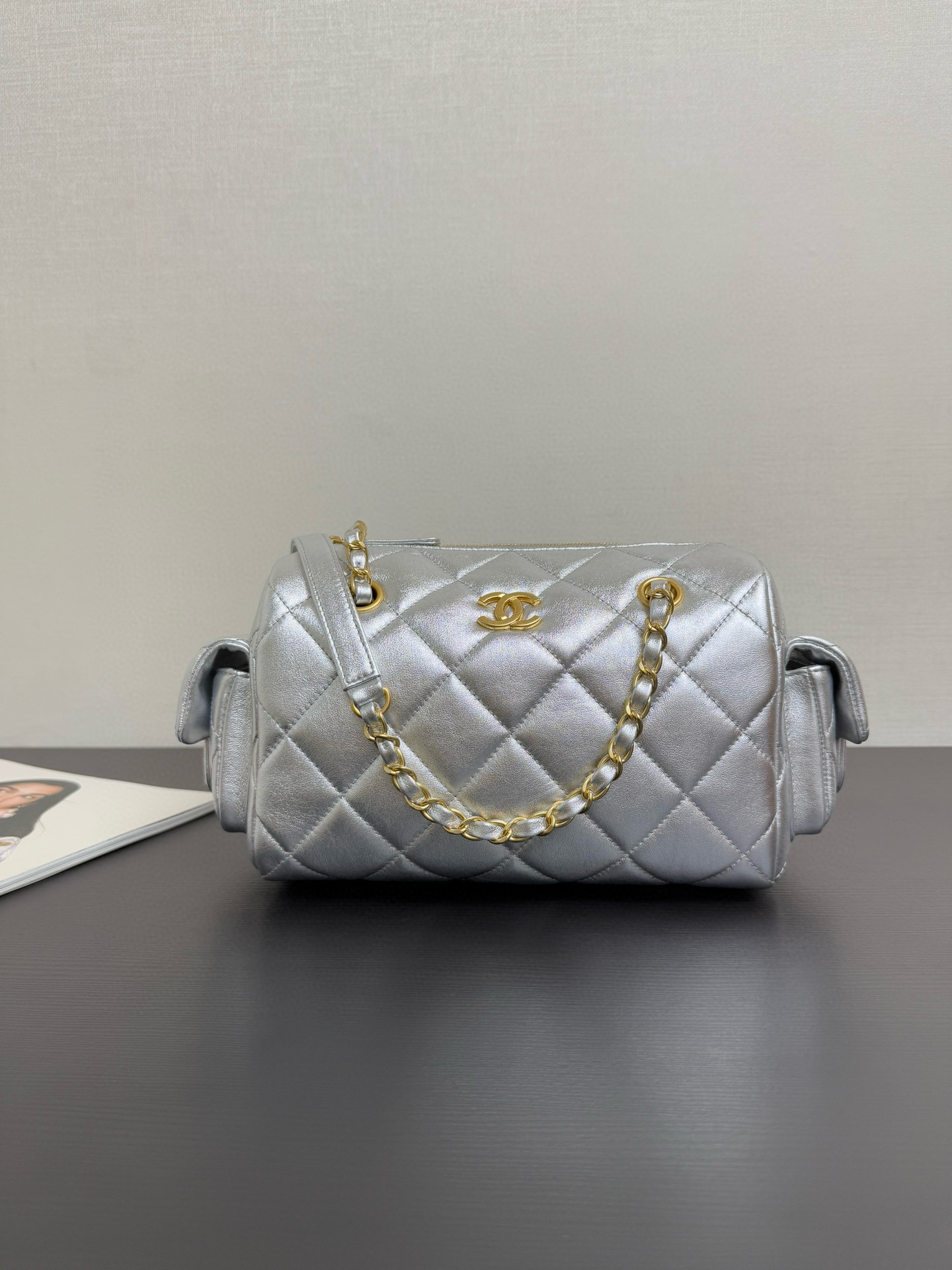 샤넬 Chanel 25k Chain Handle Bowling Bag 99517 silver 24cm