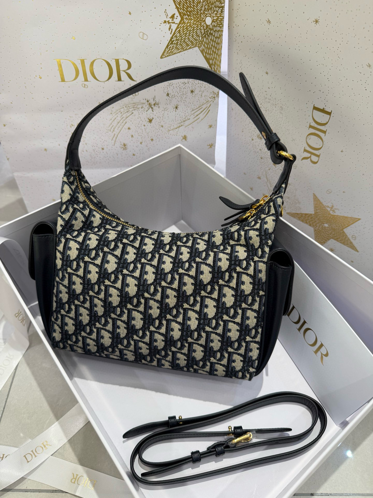 디올 Dior D-Dream Bag Blue Oblique Jacquard 22cm