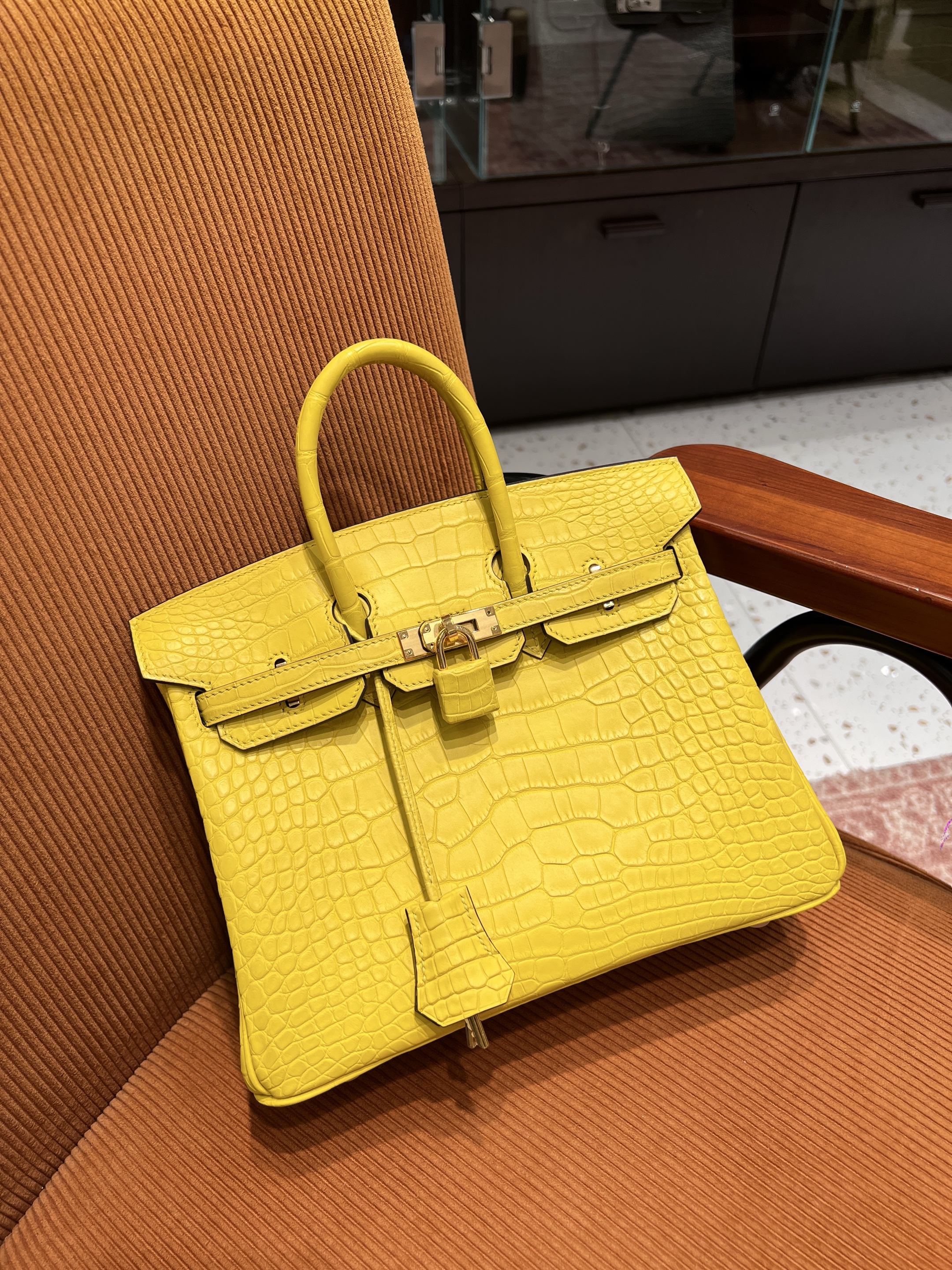 에르메스 Hermes Birkin 25cm France Hcp Alligator crocodile 9V Jaune dor/gold