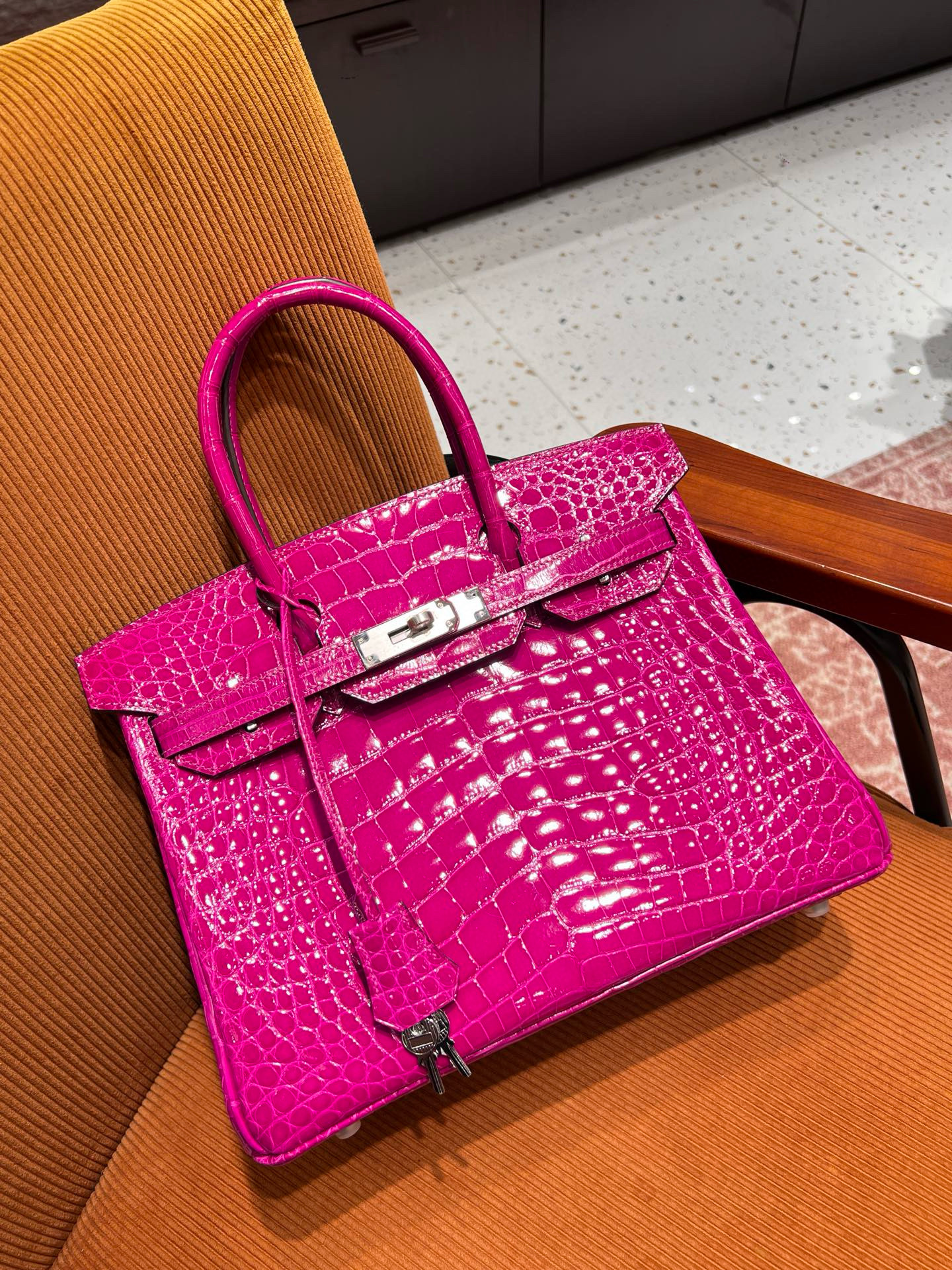 에르메스 Hermes Birkin 30cm France Hcp Alligator crocodile J5 Rose Scheherazade/silver