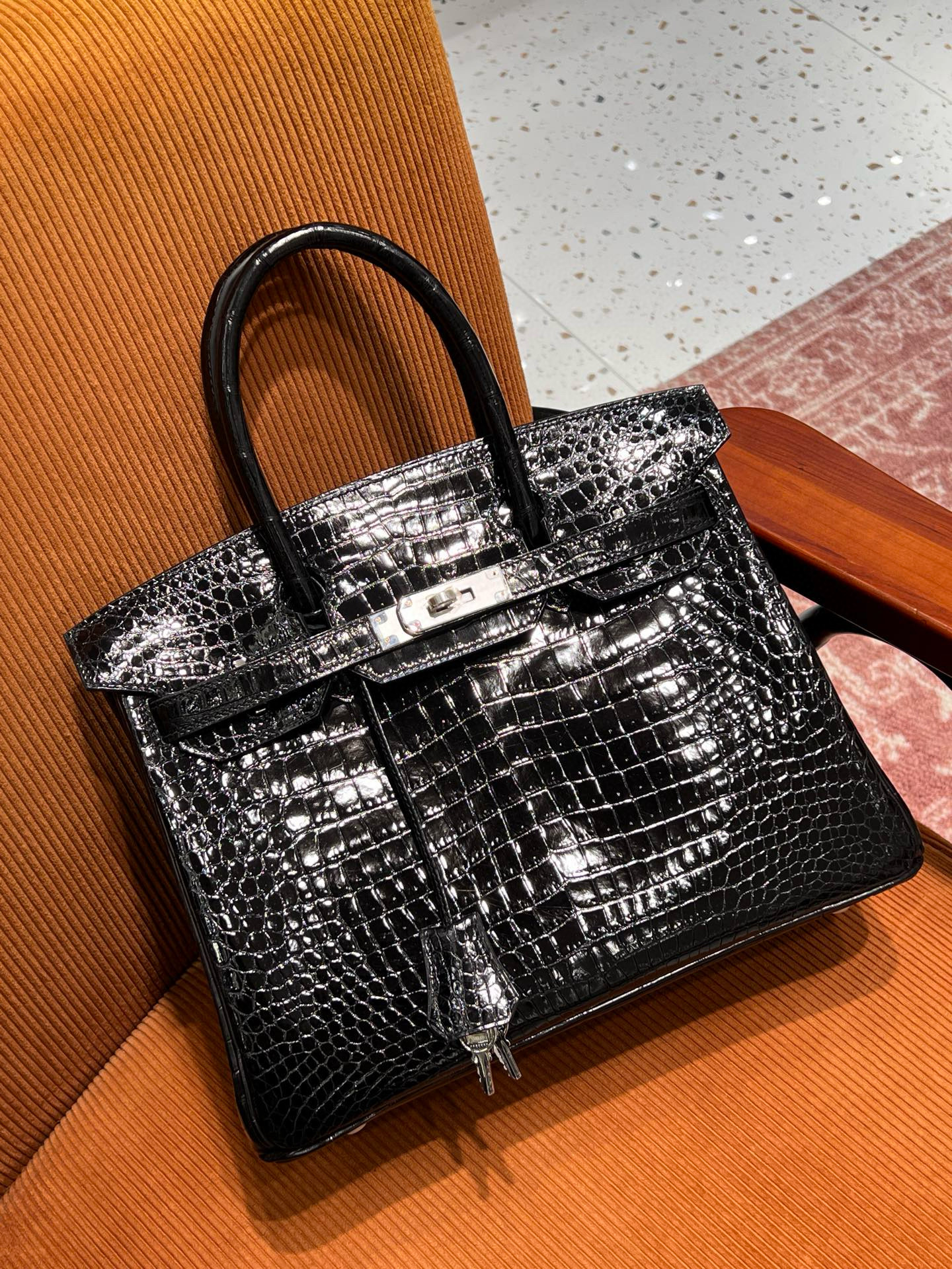 에르메스 Hermes Birkin 30cm France Hcp Porosus crocodile 89 Noir/silver