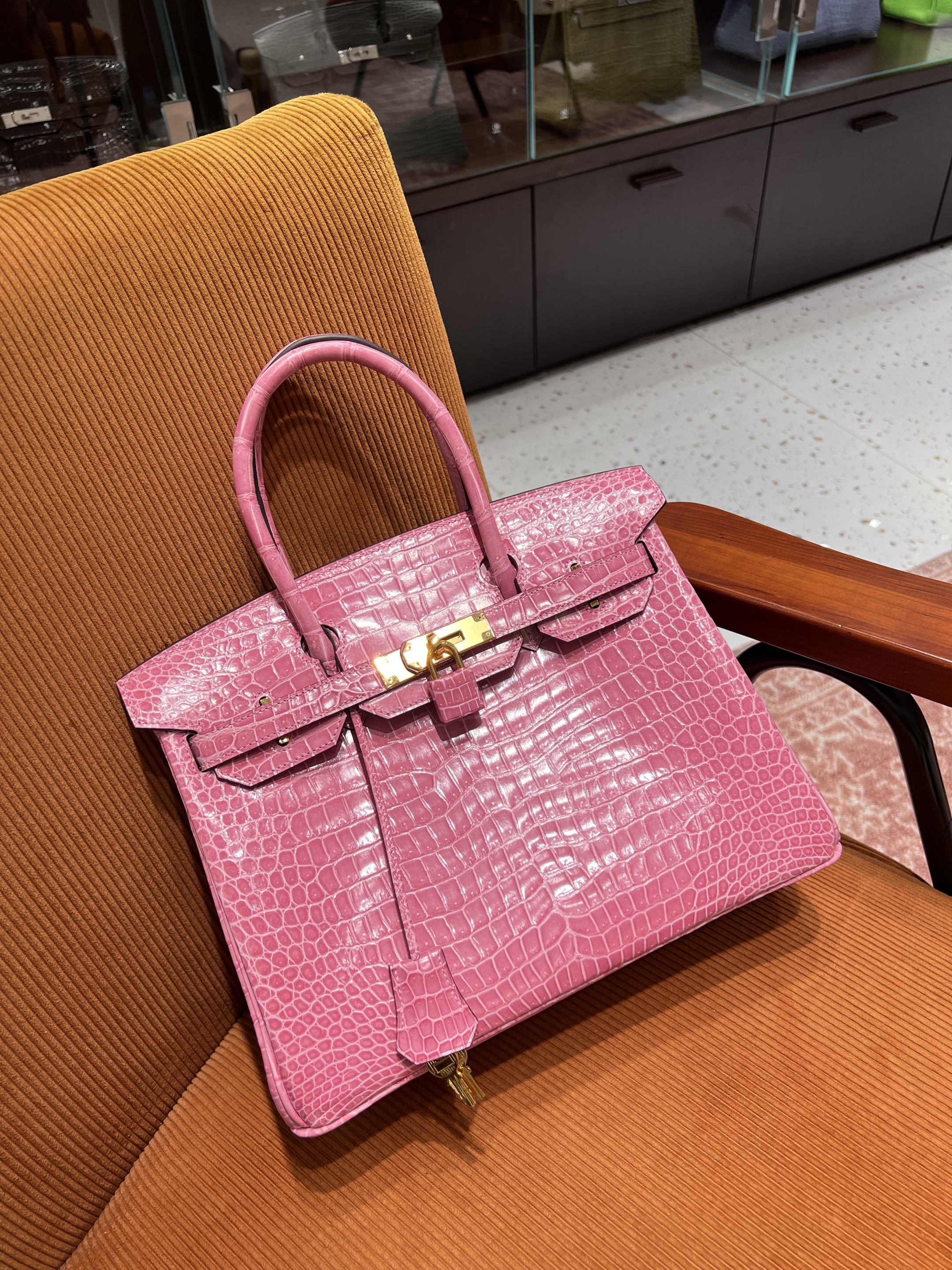 에르메스 Hermes Birkin 30cm France Hcp Porosus crocodile 94 Terre Cuite/gold