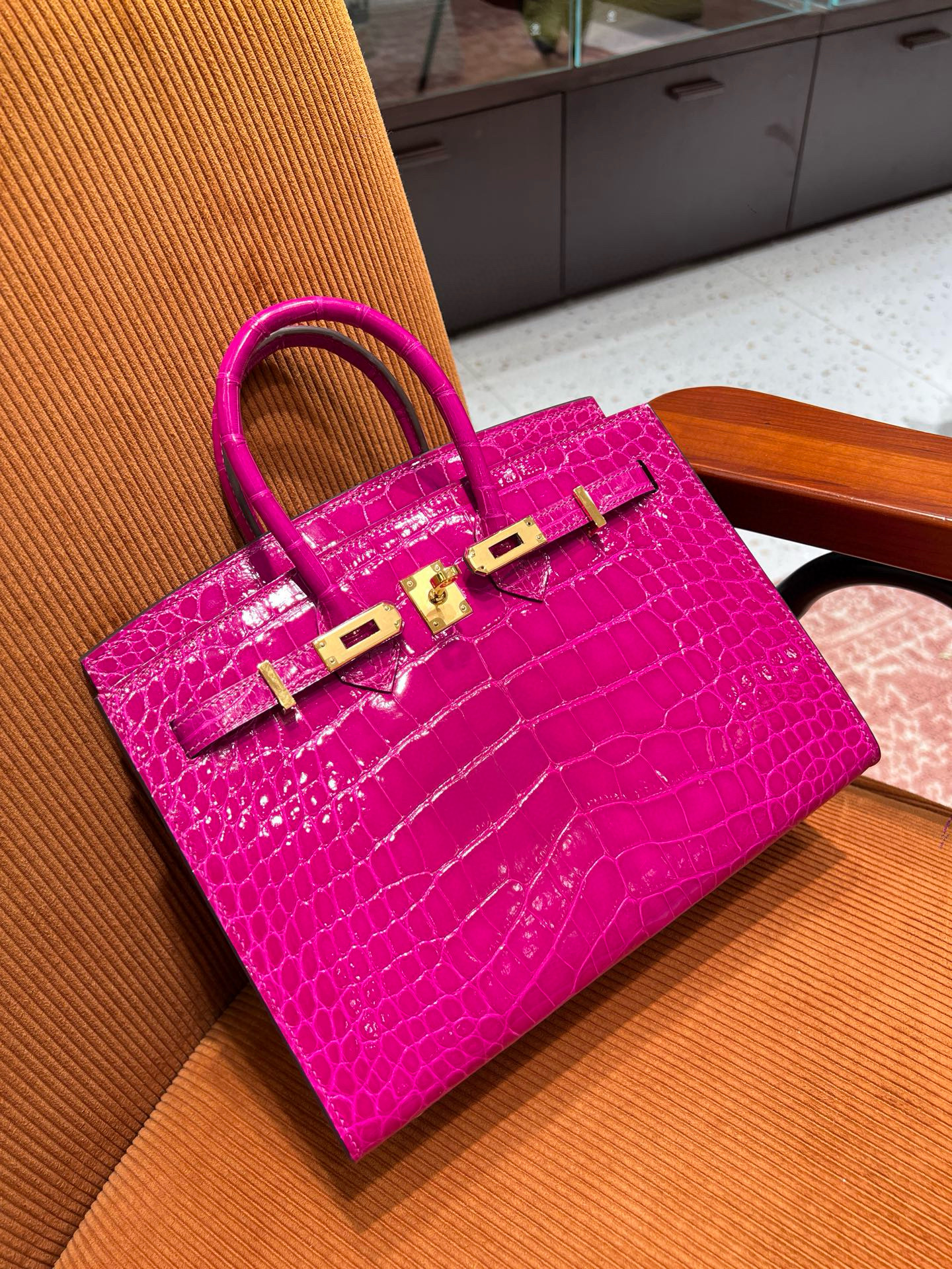 에르메스 Hermes Kelly 25cm France Hcp Alligator crocodile J5 Rose Scheherazade/gold