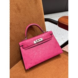에르메스 Hermes Mini Kelly Ostrich 0D Rose Maxico/silver