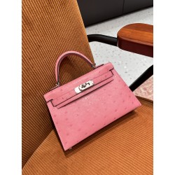 에르메스 Hermes Mini Kelly Ostrich L4 Bubble Gum/silver