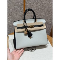 에르메스 Hermes Birkin 25cm Chèvre 80 Gris Perle and 89 Noir/gold