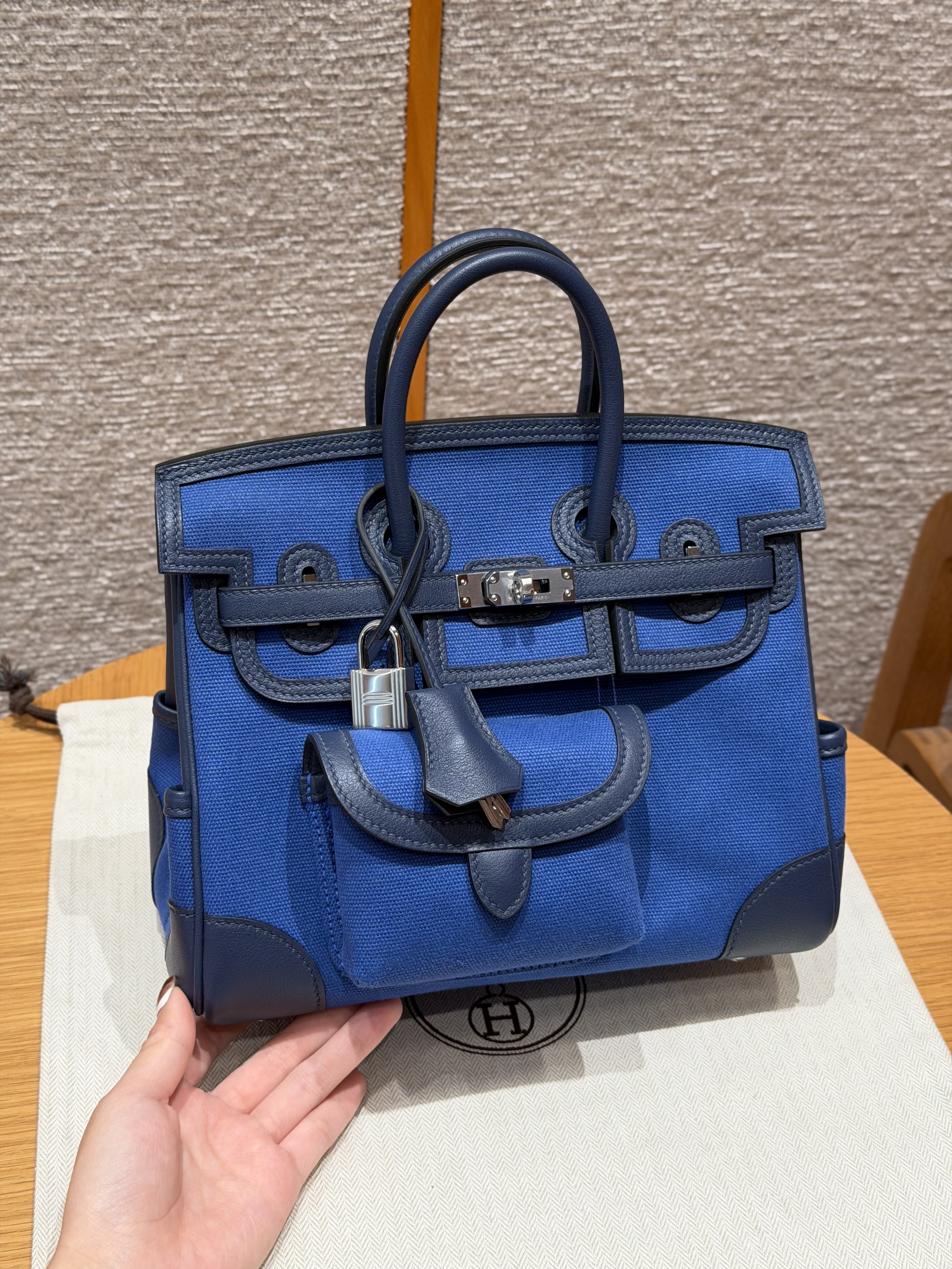 에르메스 Hermes Birkin Cargo 25cm Canvas and Swift Blue Egee 7U Blue Navy/silver