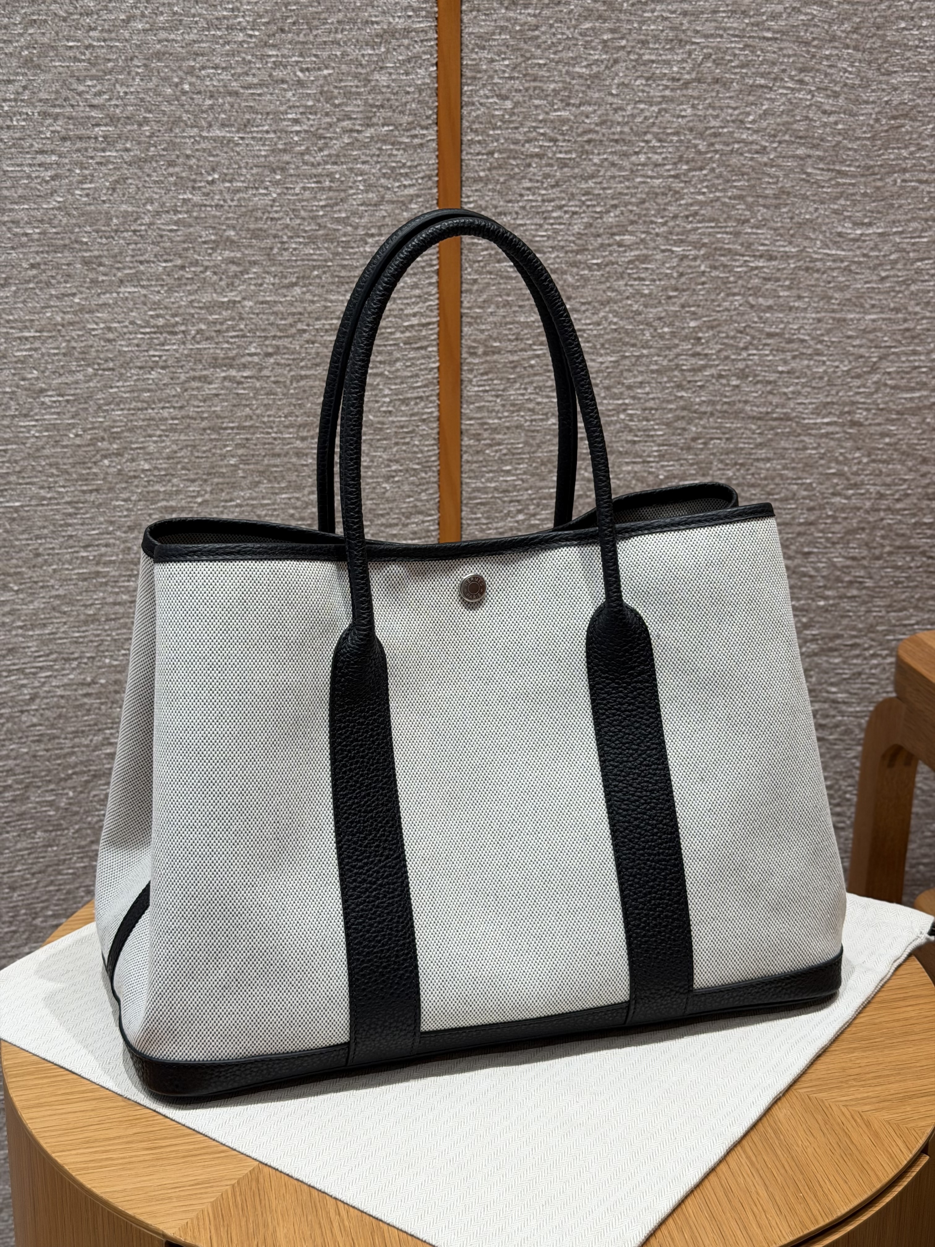 에르메스 Hermes Garden party 30cm Canbas and Negonda ecru ecru Noir