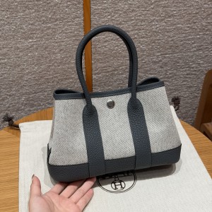에르메스 Hermes Garden party mini 23cm Canbas and Negonda ecru noir Ardoise
