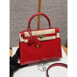 에르메스 Hermes Kelly 25cm Bright faced Alligator 95 Braise/gold