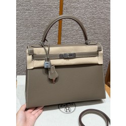 에르메스 Hermes Kelly 32cm Epsom 18 Etoupe/silver