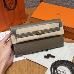 에르메스 Hermes Kelly to go 19cm Chevre 18 Etoupe/gold