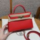 에르메스 Hermes Mini Kelly 19cm Chèvre S3 Rouge Coeur/gold