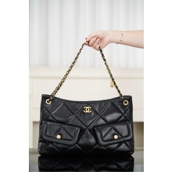 샤넬 Chanel 25k AS5740 Hobo Shopping Bag Black 38cm