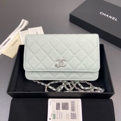 샤넬 Chanel AP3723 Classic Wallet On Chain WOC Light blue 20cm