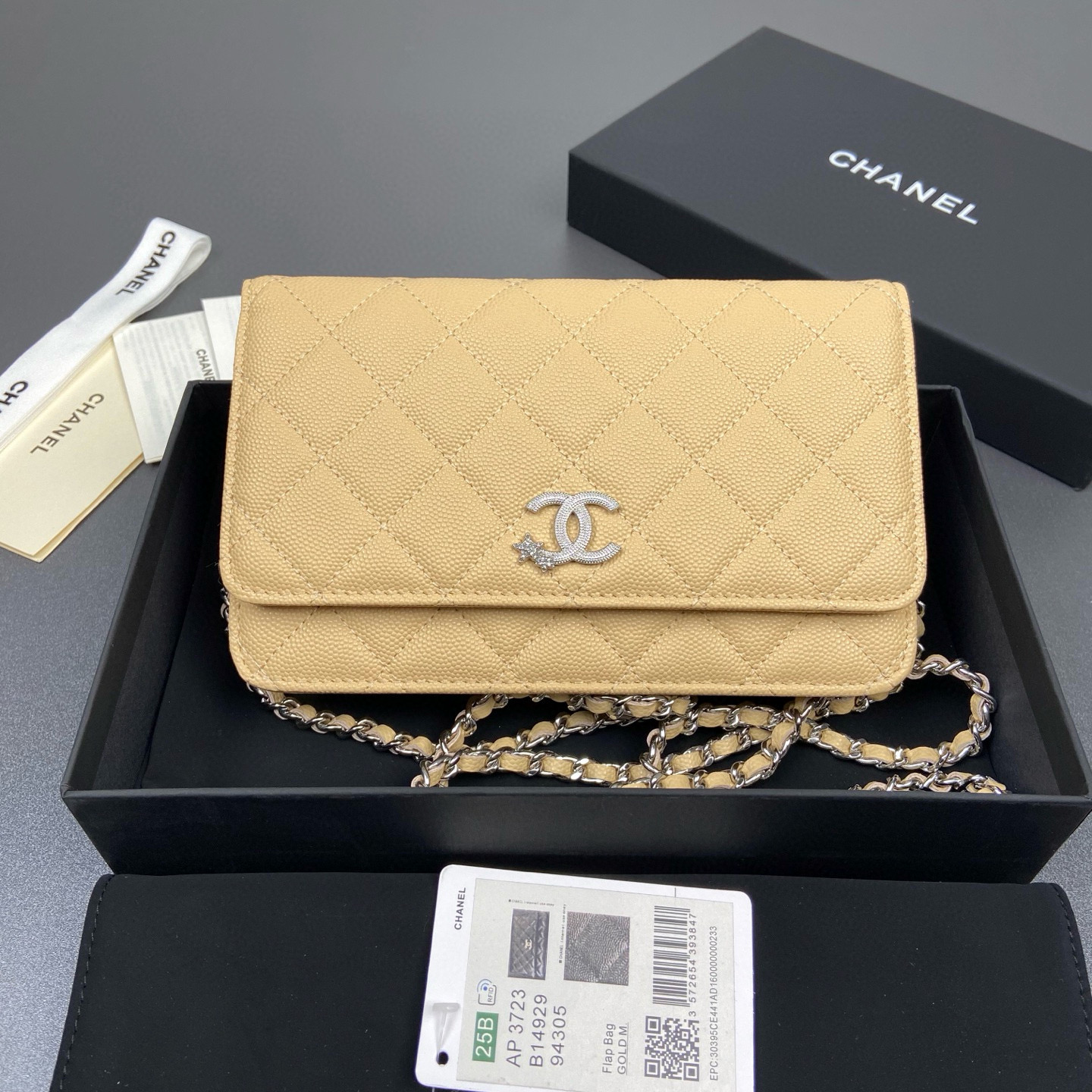 샤넬 Chanel AP3723 Classic Wallet On Chain WOC Apricot 20cm
