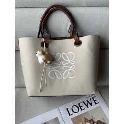 로에베 Loewe 3084 Anagram Tote Bag In Jacquard and Calfskin Ecru Tan 29cm