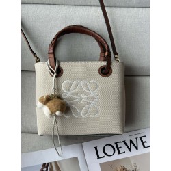 로에베 Loewe 3072 Anagram Tote Bag in Jacqurad and Calfskin Ecru Tan 22cm