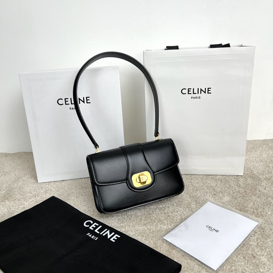 셀린느 Celine 121423 Teen Josephine Bag in Shiny Calfskin Black 18.5cm