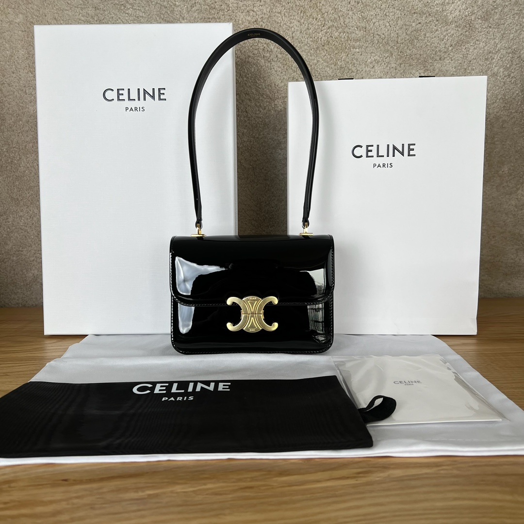 셀린느 Celine 118053 Teen Josephine Bag in Shiny Calfskin Black 18.5cm