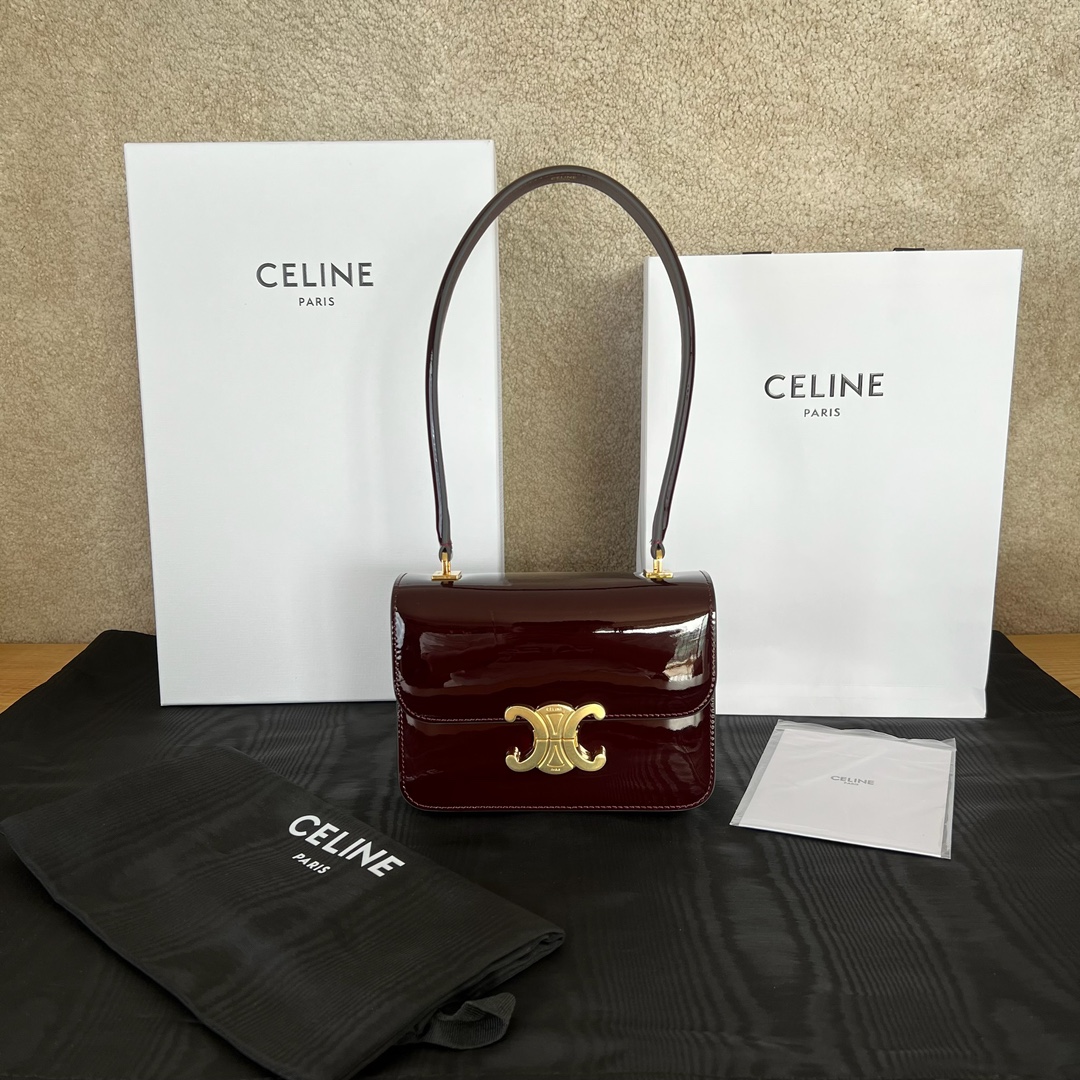 셀린느 Celine 118053 Teen Garance Bag in Patent Calfskin Dark Brown 18.5cm