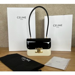 셀린느 Celine 118053 Teen Garance Bag in Bicolour Patent Calfskin Black White 18.5cm