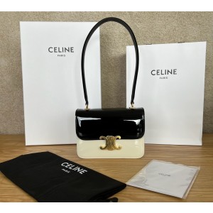 셀린느 Celine 118053 Teen Garance Bag in Bicolour Patent Calfskin Black White 18.5cm