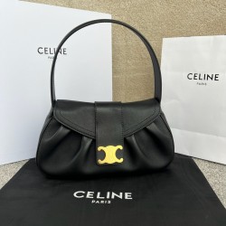 셀린느 Celine 115633 Medium Polly Bag in Supple Calfskin Black 33cm