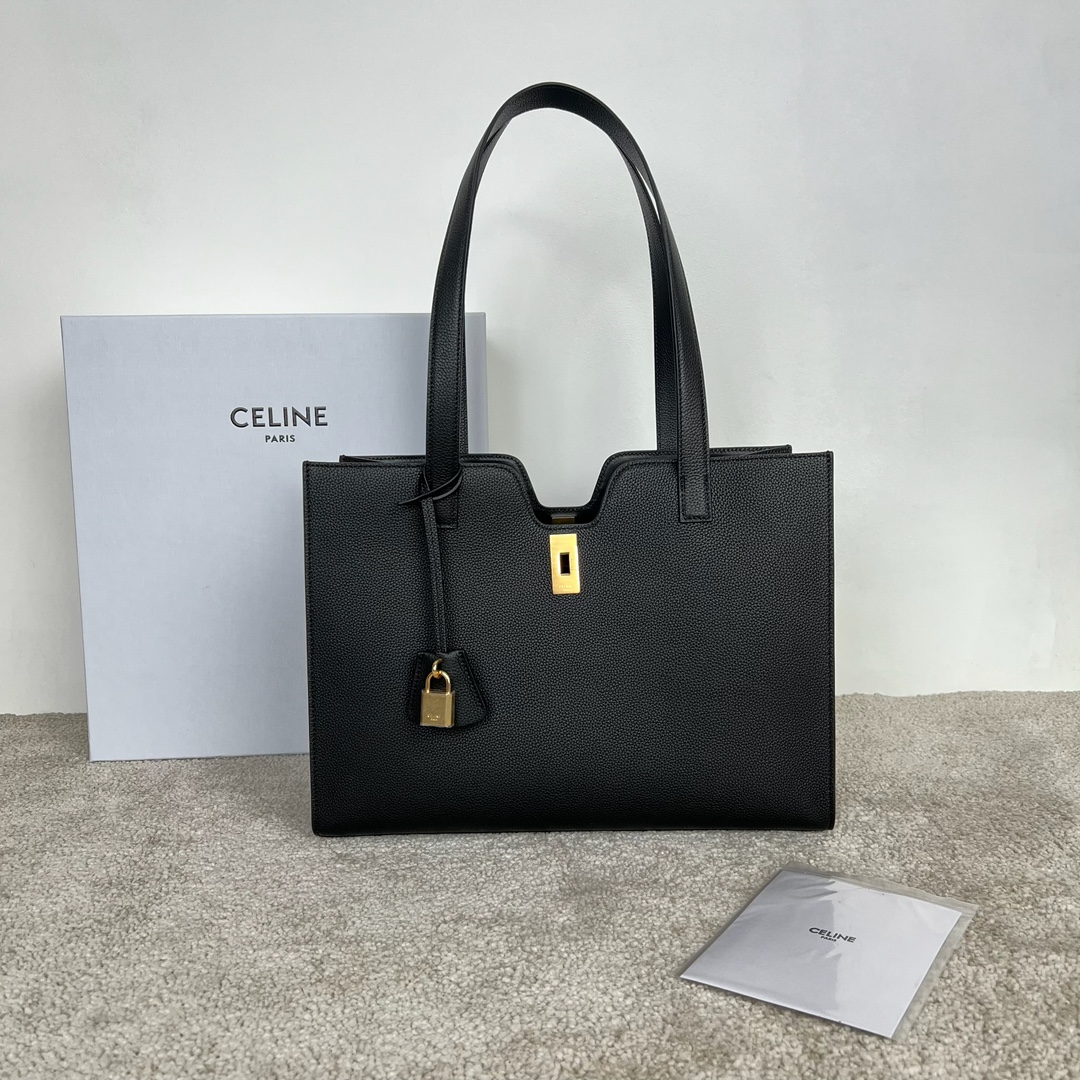 셀린느 Celine 112583 Cabas 16 in Supple Grained Calfskin Black 37cm
