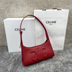 셀린느 Celine 198153 Shoulder Bag Cuir Triomphe in Smooth Calfskin Red 24cm