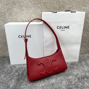 셀린느 Celine 198153 Shoulder Bag Cuir Triomphe in Smooth Calfskin Red 24cm