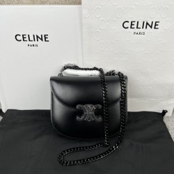셀린느 Celine 110973 Chain Besace Clea in Shiny Calfskin Black Black 19cm