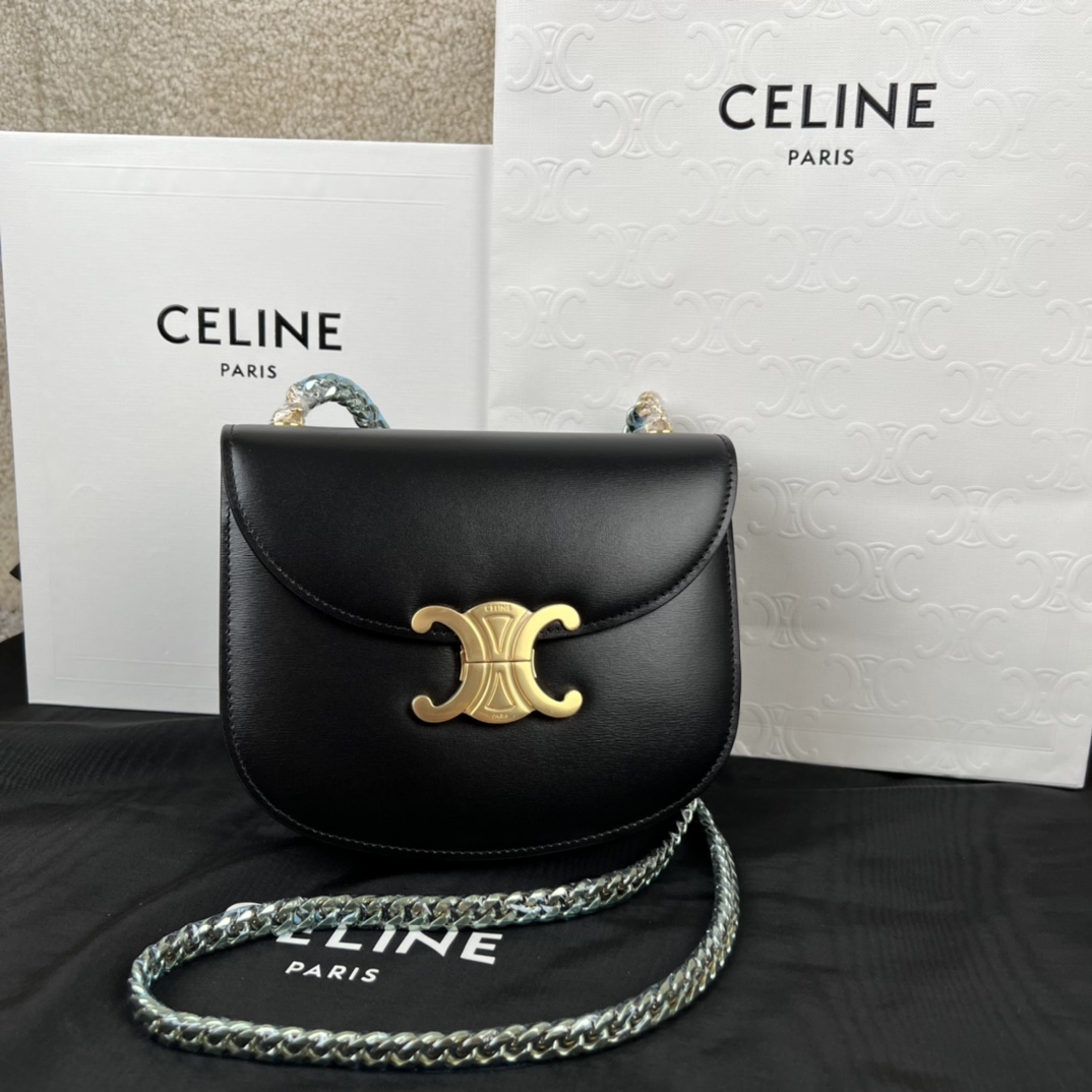 셀린느 Celine 110973 Chain Besace Clea in Shiny Calfskin Black 19cm
