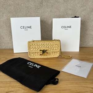 셀린느 Celine 112252 Chain Shoulder Bag Triomphe in Raffia Natural 20.5cm