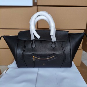 셀린느 Celine 123693 Medium Smiling New Luggage in Supple Shiny Lambskin Black 36cm